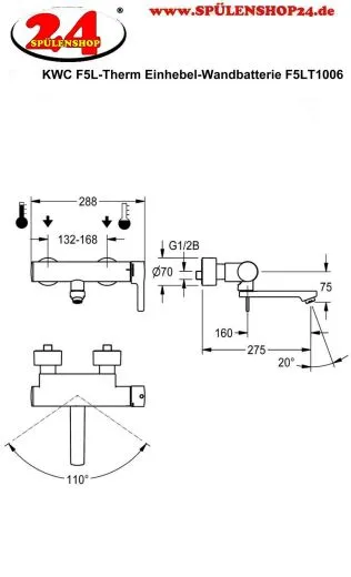 KWC PROFESSIONAL F5L-Therm Thermostat Einhebel-Wandbatterie F5LT1006 DN 15 zur Aufputzmontage fr Waschanlagen