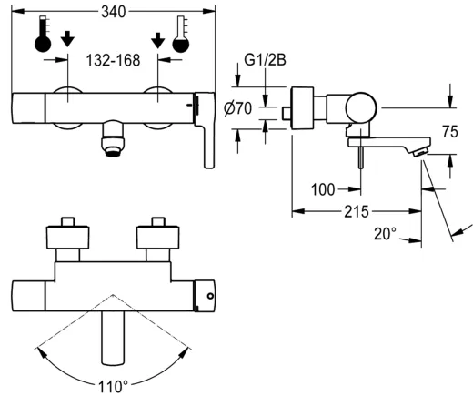KWC PROFESSIONAL F5L-Therm Thermostat Einhebel-Wandbatterie F5LT1013 DN 15 zur Aufputzmontage fr Waschanlagen inklusive Hygieneeinheit