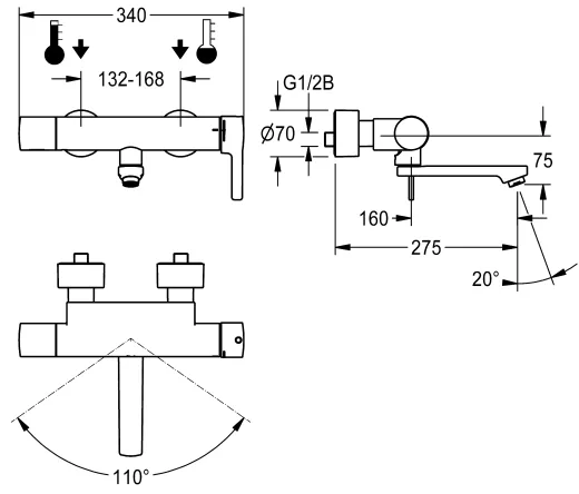 KWC PROFESSIONAL F5L-Therm Thermostat Einhebel-Wandbatterie F5LT1014 DN 15 zur Aufputzmontage fr Waschanlagen inklusive Hygieneeinheit
