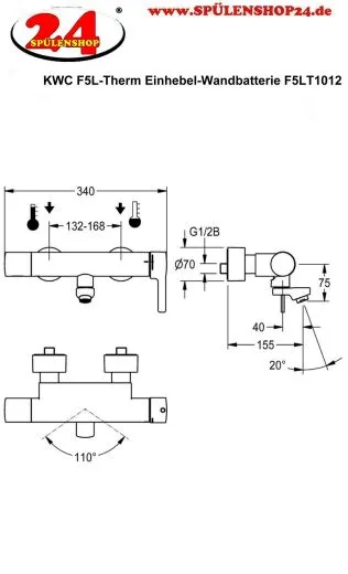 KWC PROFESSIONAL F5L-Therm Thermostat Einhebel-Wandbatterie F5LT1012 DN 15 zur Aufputzmontage fr Waschanlagen inklusive Hygieneeinheit