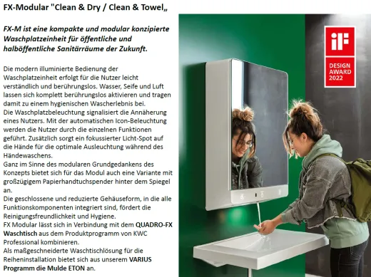 KWC PROFESSIONAL FX-M Waschplatzeinheit FXCD1001M (Wasser, Seife, Luft) zur Wandmontage komplett berhrungslos