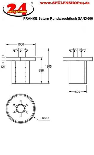 KWC PROFESSIONAL Saturn Rundwaschtisch SANX600 Edelstahl mit 6 Selbstschluss-Wandventilen fr 6 Personen bodenstehend