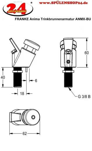 KWC PROFESSIONAL Anima Trinkbrunnenarmatur ANMX-BU mit Druckknopf passend zu Anima Trinkbrunnen