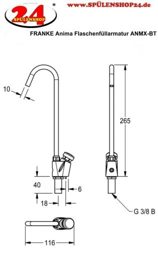 KWC PROFESSIONAL Anima Flaschenfllarmatur ANMX-BT mit Druckknopf passend zu Anima Trinkbrunnen