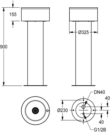 KWC PROFESSIONAL Anima Standtrinkbrunnen ANMX32L ohne berlauf mit runder Standsule zur freistehenden Montage