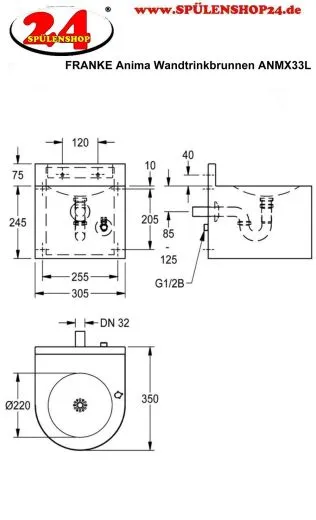 KWC PROFESSIONAL Anima Wandtrinkbrunnen ANMX33L ohne berlauf fr Wandmontage geschlossene Bauform