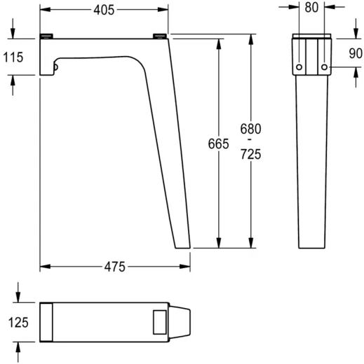 KWC PROFESSIONAL Futura Winkelfu SANW0118 fr Waschrinne FUTURA exklusiv mit Beckenoberkante 800mm