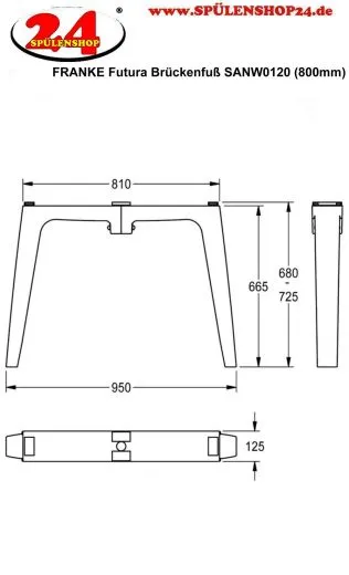 KWC PROFESSIONAL Futura Brckenfu SANW0120 fr Waschrinne FUTURA exklusiv mit Beckenoberkante 800mm