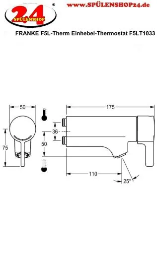KWC PROFESSIONAL F5L Therm Thermostat Einhebel Waschbatterie F5LT1033 DN 15 fr Armatureneinheiten oder separaten Wandflansch