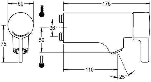 KWC PROFESSIONAL F5L Therm Thermostat Einhebel Waschbatterie F5LT1033 DN 15 fr Armatureneinheiten oder separaten Wandflansch