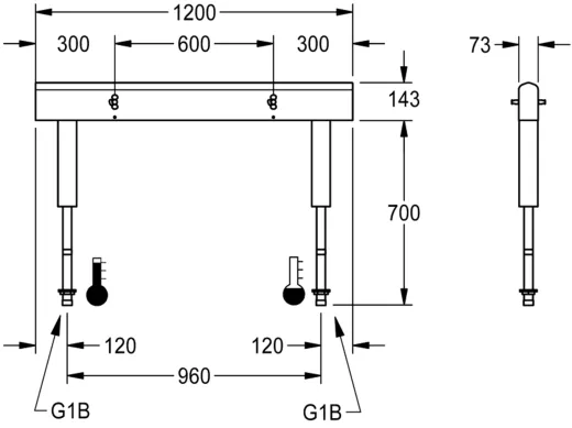 KWC PROFESSIONAL Armatureneinheit AQFU0230 fr doppelreihige Waschanlagen fr 4 Waschpltze Breite Waschplatz 600mm (Lnge 1200mm)
