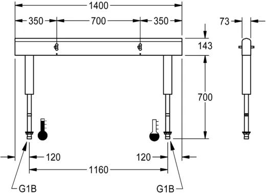 KWC PROFESSIONAL Armatureneinheit AQFU0235 fr doppelreihige Waschanlagen fr 4 Waschpltze Breite Waschplatz 700mm (Lnge 1400mm)