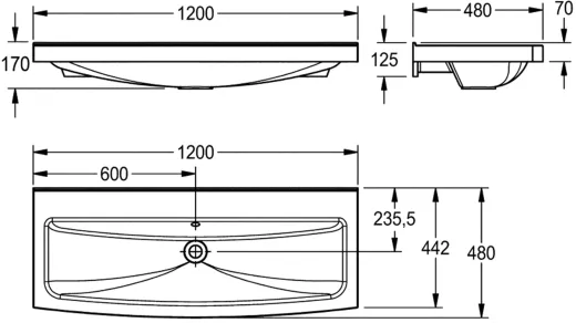 FRANKE MIRANIT Waschrinne SOLX1200 fr Wandmontage ohne Armaturenbohrung fr 2 Waschpltze (1200mm)