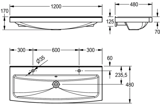 FRANKE MIRANIT Waschrinne SOLX1200T fr Wandmontage mit 2 Armaturenbohrungen fr 2 Waschpltze (1200mm)