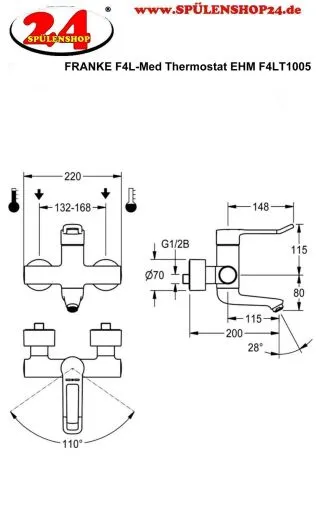 KWC PROFESSIONAL F4L-Med Therm Thermostat Einhebel-Wandbatterie F4LT1005 Barrierefrei im Gesundheitswesen oder Pflegebereich