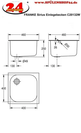 KWC PROFESSIONAL Sirius Einlegebecken C20132W Einbaubecken als Mehrzweck- oder Ausgussbecken (Beckentiefe 250mm)
