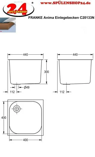 KWC PROFESSIONAL Anima Einlegebecken C20133N Einbaubecken als Mehrzweck- oder Ausgussbecken (Beckentiefe 300mm)