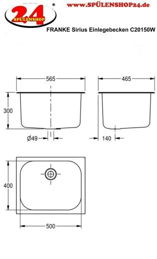 KWC PROFESSIONAL Sirius Einlegebecken C20150W Einbaubecken als Mehrzweck- oder Ausgussbecken (Beckentiefe 300mm)
