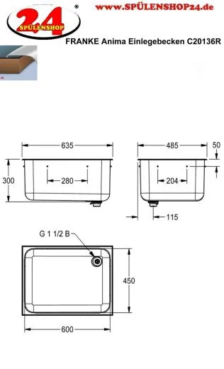 KWC PROFESSIONAL Sirius Einlegebecken C20136R Einbaubecken als Mehrzweck- oder Ausgussbecken ohne berlauf (Beckentiefe 300mm)