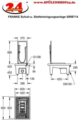 KWC PROFESSIONAL Sirius Miranit Schuh-und Stiefelreinigungsanlage SIRB714 aus Mineralgranit fr Boden-Einbaumontage
