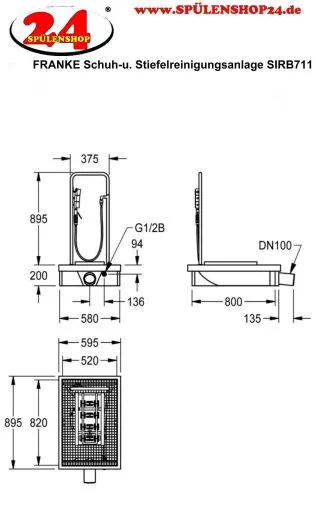 KWC PROFESSIONAL Sirius Miranit Schuh-und Stiefelreinigungsanlage SIRB711 aus Mineralgranit fr Boden-Einbaumontage
