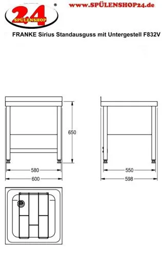 KWC PROFESSIONAL Sirius Standausguss F832V fugenlos eingeschweites Becken Untergestell verschraubt fr medizinischen Bereich
