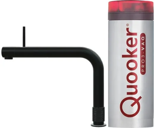 QUOOKER FRONT VAQ PRO3 Einhebelmischer Schwarz matt PVD & 100C Armatur Kochendwasserhahn (PRO3FTBLK)