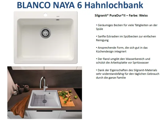 BLANCO Kchensple Naya 6 Silgranit PuraDurII Granitsple / Einbausple mit Handbettigung
