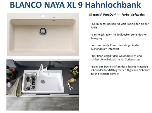 BLANCO Kchensple Naya XL 9 Silgranit PuraDurII Granitsple / Einbausple mit Handbettigung