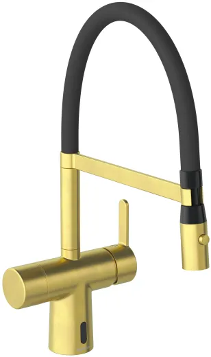 DAMIXA Silhouet Touchless Pro Einhebelmischer mit Pendelbrause Messing gebrstet PVD Berhrungsloser Sensor opto-elektronisch gesteuert