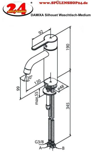 DAMIXA Waschtischarmatur Silhouet - Medium Stahl PVD Badarmatur als Einhebelmischer mit Festauslauf
