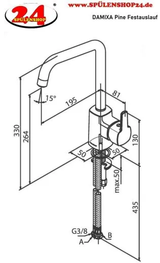 DAMIXA Kchenarmatur Pine Stahl PVD Einhebelmischer mit Festauslauf