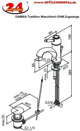 DAMIXA Waschtischarmatur Tradition Modern Classic Chrom Einhebelmischer mit Festauslauf in Nostalgieoptik mit Zugstange