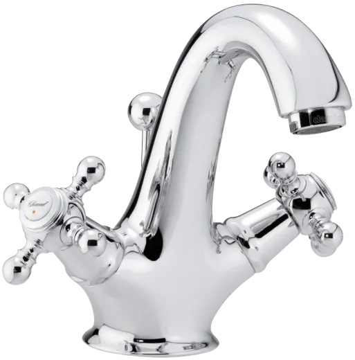 DAMIXA Waschtischarmatur Tradition Modern Classic Chrom Zweigriffmischer mit Festauslauf in Nostalgieoptik mit Zugstange