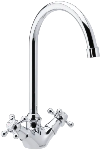 DAMIXA Waschtischarmatur Tradition Modern Classic Chrom Zweigriffmischer mit Schwenkauslauf in Nostalgieoptik mit Zugstange