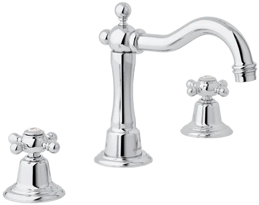 DAMIXA Dreiloch-Waschtischarmatur Tradition Modern Classic Chrom Zweigriffmischer mit Festauslauf in Nostalgieoptik mit Zugstange
