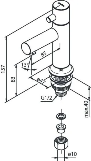 DAMIXA Waschtisch-Standventil SKY Chrom Einhebelmischer als Badarmatur mit Festauslauf und Obenbedienung