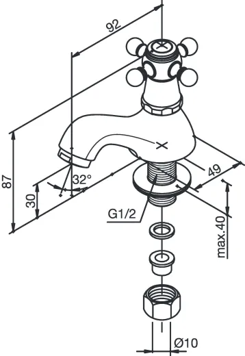 DAMIXA Waschtisch-Standventil Tradition Modern Classic Chrom Eingriffmischer mit Festauslauf in Nostalgieoptik