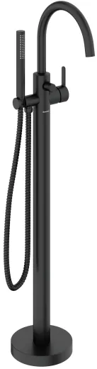 DAMIXA Wannenarmatur Silhouet Freistehend - C-Auslauf Mattschwarz Badarmatur als Einhebelmischer mit Handbrause