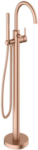 DAMIXA Wannenarmatur Silhouet Freistehend - C-Auslauf Kupfer gebrstet PVD Badarmatur als Einhebelmischer mit Handbrause