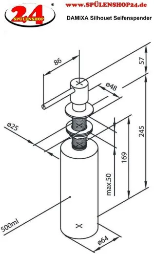 DAMIXA Seifenspender Silhouet Splmittelspender / Dispenser Mattschwarz (484816100)
