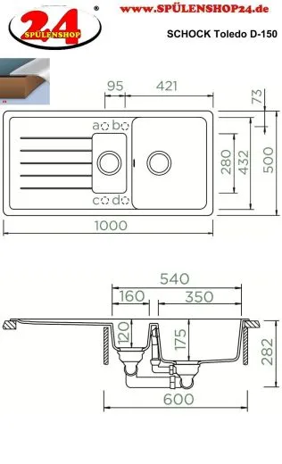 ❎ SCHOCK Kchensple Toledo D-150 Cristadur Nano-Granitsple / Einbausple mit Drehexcenter