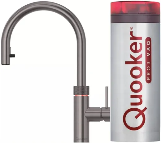 QUOOKER FLEX VAQ PRO3 Einhebelmischer Zugauslauf Gunmetal PVD & 100C Armatur Kochendwasserhahn (PRO3FXRGME)