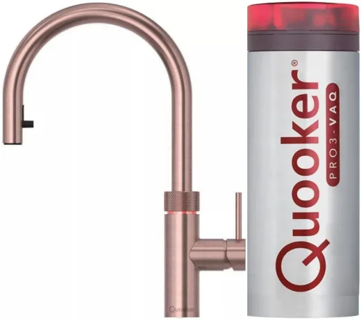 QUOOKER FLEX VAQ PRO3 Einhebelmischer Zugauslauf Kupfer Rose' PVD & 100C Armatur Kochendwasserhahn (PRO3FXRRCO)