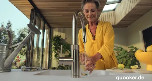 QUOOKER FLEX ROUND Zugauslauf Kupfer Rose' PVD Kchenarmatur mit 5 in 1 Funktion und elektronischer Steuerung (FXRRCO) {NUR Armatur}