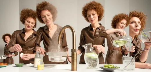 QUOOKER FUSION Round Festauslauf Messing Patina Kchenarmatur mit 5 in 1 Funktion und elektronischer Steuerung (FNRPTB) {NUR Armatur}