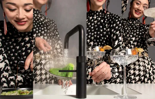 QUOOKER FUSION Square Festauslauf Schwarz matt PVD Kchenarmatur mit 5 in 1 Funktion und elektronischer Steuerung (FNSBLK) {NUR Armatur}