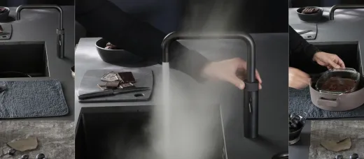 QUOOKER FUSION Square Festauslauf Schwarz matt PVD Kchenarmatur mit 5 in 1 Funktion und elektronischer Steuerung (FNSBLK) {NUR Armatur}