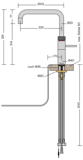QUOOKER FUSION Square Festauslauf Messing Patina Kchenarmatur mit 5 in 1 Funktion und elektronischer Steuerung (FNSPTB) {NUR Armatur}