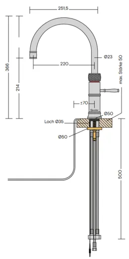 QUOOKER CLASSIC FUSION Round Festauslauf Voll Edelstahl Kchenarmatur mit 5 in 1 Funktion und elektronischer Steuerung Nostalgieoptik (CFNRSST) {NUR Armatur}
